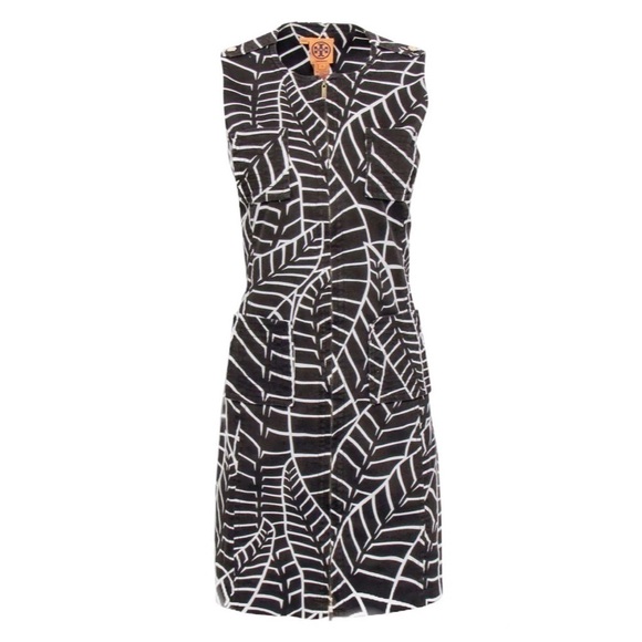 Tory Burch Brown Shift Dress White Leaf Print Sleeveless Corduroy Dress Size 6 - Picture 3 of 11